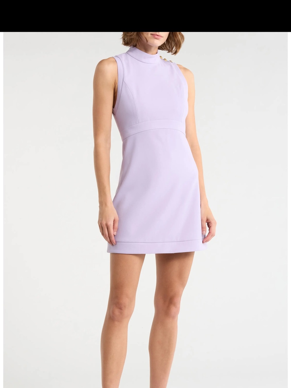 Alice + Olivia Lavender Mock Neck Mini Dress with Gold Buttons